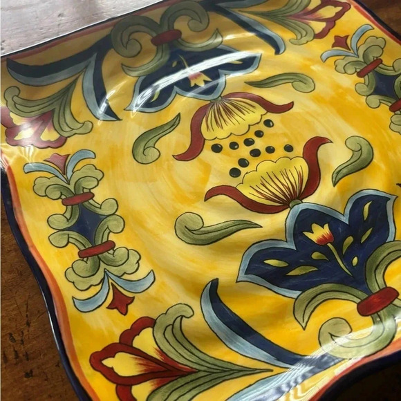 MAXCERA EUC DISH YELLOW BLUE EVENTS HOMEWARE HOME SQUARED SALAD PLATE 9” PLATES - Picture 2 of 6